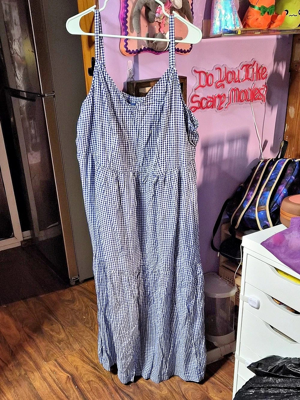 Gingham Maxi Dress in Blue & White Like New